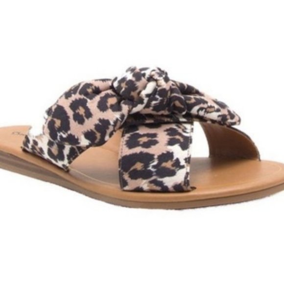 LEOPARD PRINT Leather Sandal Slides 7.5 9 Trendy - Picture 2 of 2